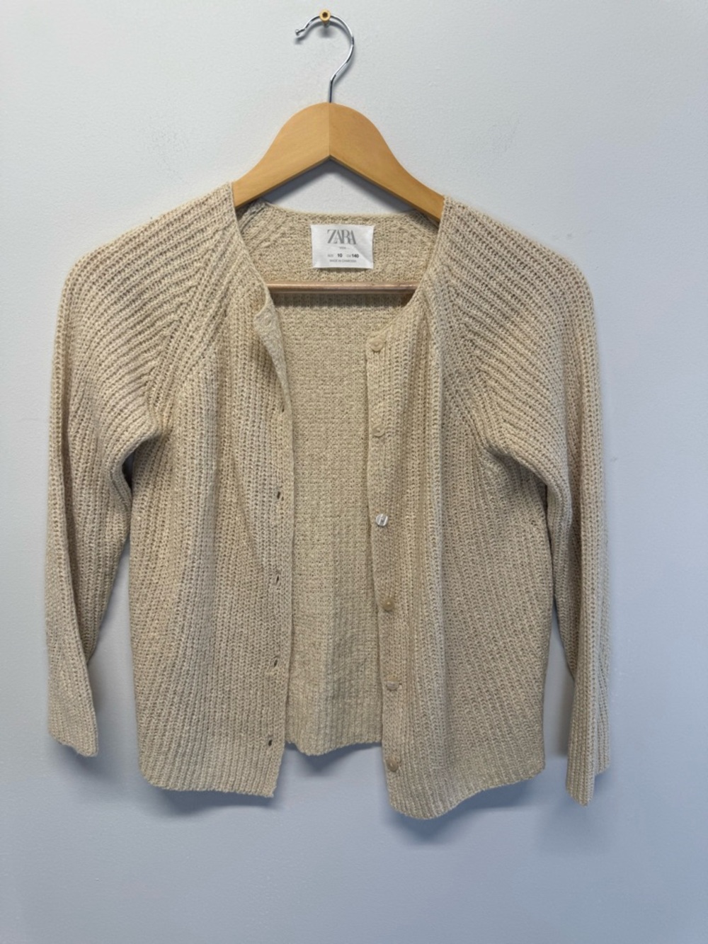 Zara Button Down Cardigan Cream Knit Girls Size 10 Sweater